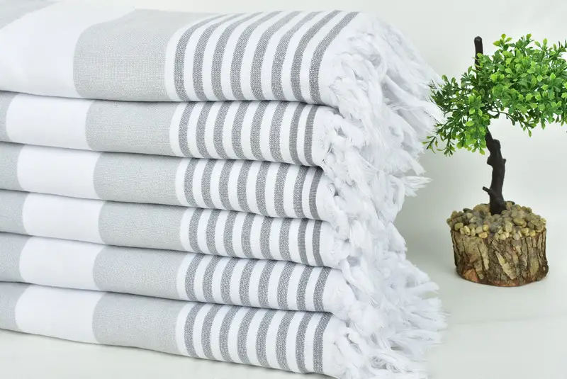 Custom Beach Towel, Lightweight towel, Peshtemal, Bachelor Gifts, Eco-friendly Turkish peshtemal towel, 68x36 Cotton Striped Terry Towel, Yoga Towel - 3