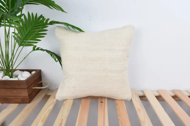 Meditation Pillow Cover, 16x16 White Pillow, Antique Pillows, Pillow Sham, Throw Kilim Pillow, Vintage Pillow, Ethnic Pillow Cover Cushion Case - 1