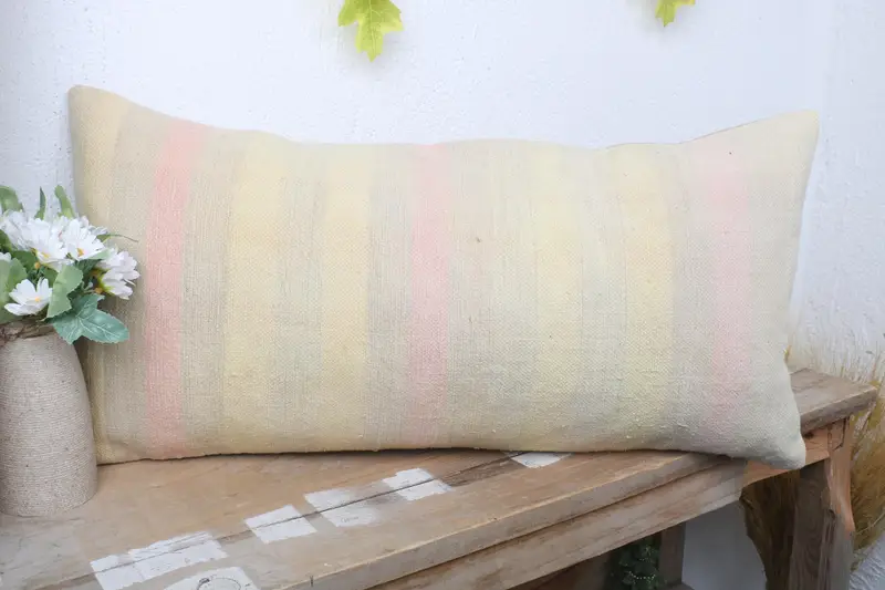 Retro Pillow, Ethnical Kilim Rug Pillow, Boho Pillow Sham Cover, Garden Cushion Case, Turkish Pillow, Pillow Sham, 12x24 Beige Cushion - 4