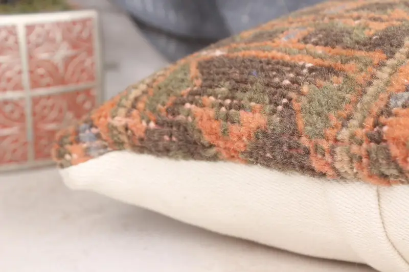 Kilim Pillow, 12x12 Orange Pillow Sham, Ethnical Kilim Rug Pillow, Handmade Pillow Cover, Turkish Pillow, Cushion Case, Office Chair Pillow - 7