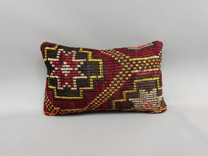 Pillow for Sofa, Wool Kilim Pillow Cushion Cover, Kilim Pillow, Cushion Case, Boho Chic Pillow, Ethnical Kilim Rug Pillow, 12x20 Red Cushion - 4