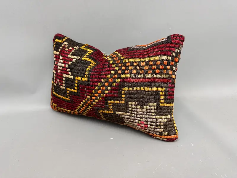 Pillow for Sofa, Wool Kilim Pillow Cushion Cover, Kilim Pillow, Cushion Case, Boho Chic Pillow, Ethnical Kilim Rug Pillow, 12x20 Red Cushion - 3