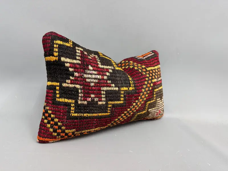 Pillow for Sofa, Wool Kilim Pillow Cushion Cover, Kilim Pillow, Cushion Case, Boho Chic Pillow, Ethnical Kilim Rug Pillow, 12x20 Red Cushion - 2