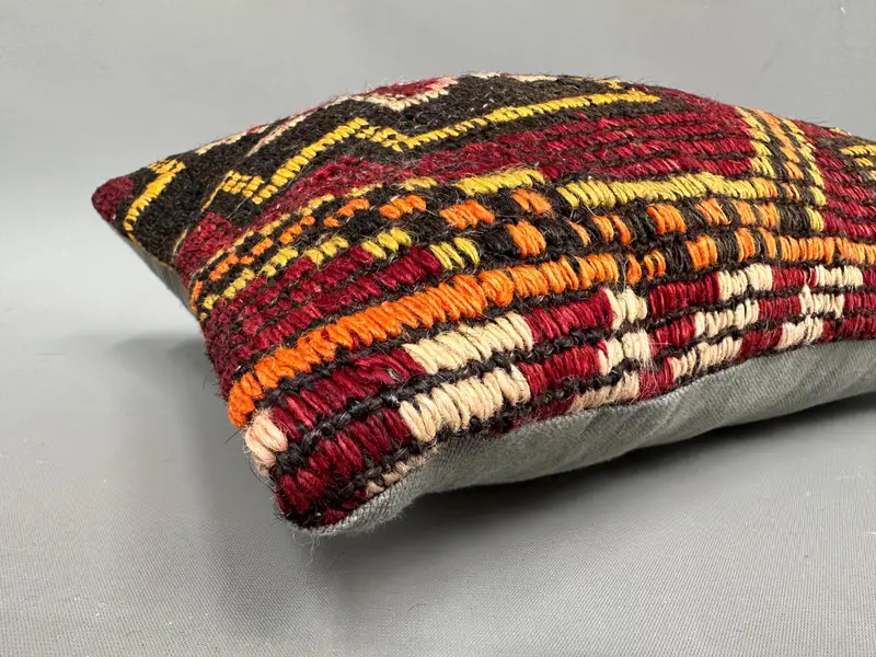 Pillow for Sofa, Wool Kilim Pillow Cushion Cover, Kilim Pillow, Cushion Case, Boho Chic Pillow, Ethnical Kilim Rug Pillow, 12x20 Red Cushion - 6