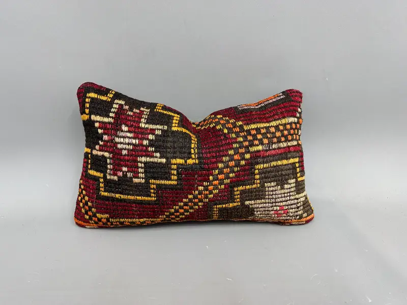 Pillow for Sofa, Wool Kilim Pillow Cushion Cover, Kilim Pillow, Cushion Case, Boho Chic Pillow, Ethnical Kilim Rug Pillow, 12x20 Red Cushion - 1