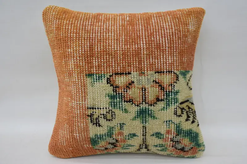 Couch Pillow, Retro Pillow Case, Cushion Case, Vintage Kilim Pillow, 12x12 Orange Cushion Case, Turkish Pillow, Boho Pillow Sham Cover - 1