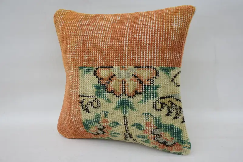 Couch Pillow, Retro Pillow Case, Cushion Case, Vintage Kilim Pillow, 12x12 Orange Cushion Case, Turkish Pillow, Boho Pillow Sham Cover - 3