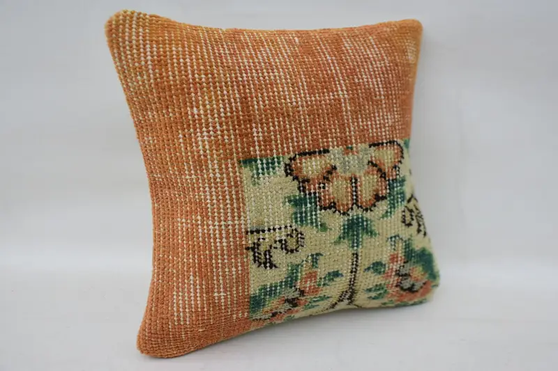 Couch Pillow, Retro Pillow Case, Cushion Case, Vintage Kilim Pillow, 12x12 Orange Cushion Case, Turkish Pillow, Boho Pillow Sham Cover - 2