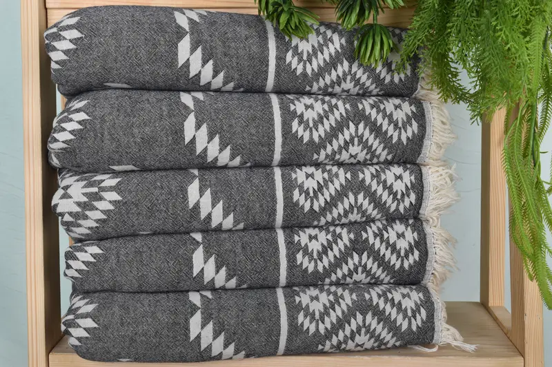 Monogram Kitchen Towel Black Cotton Hand Towel, 18x40 Inches