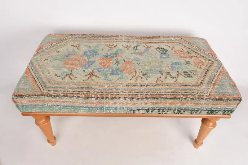 モジュール式グリーン&ベージュキリム風オットマン、ウールブレンドソファセット