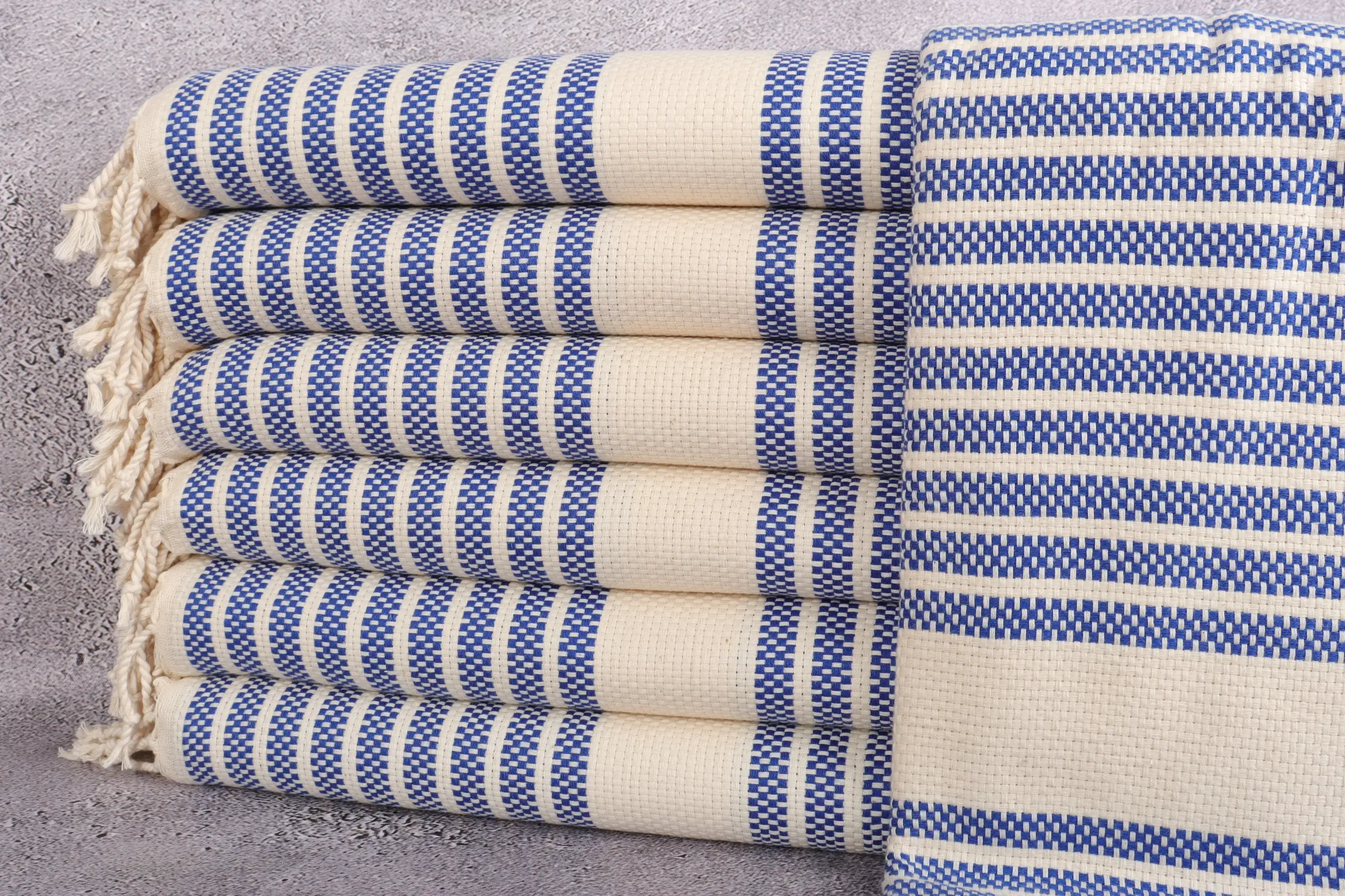 Personalized Organic Beach Towel, Striped Beige, 40x71 Inches - 1