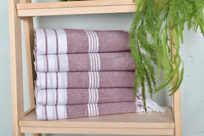 Bridesmaid Gifts Burgundy Striped Cotton Towel, 36x67 Inches