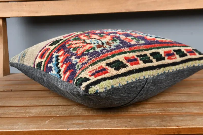 Interior Designer Pillow, Kilim Pillow Cover, Pillow Sham, Handmade Kilim Cushion, Office Chair Cushion Case, 16x16 Blue Pillow Cover - 3