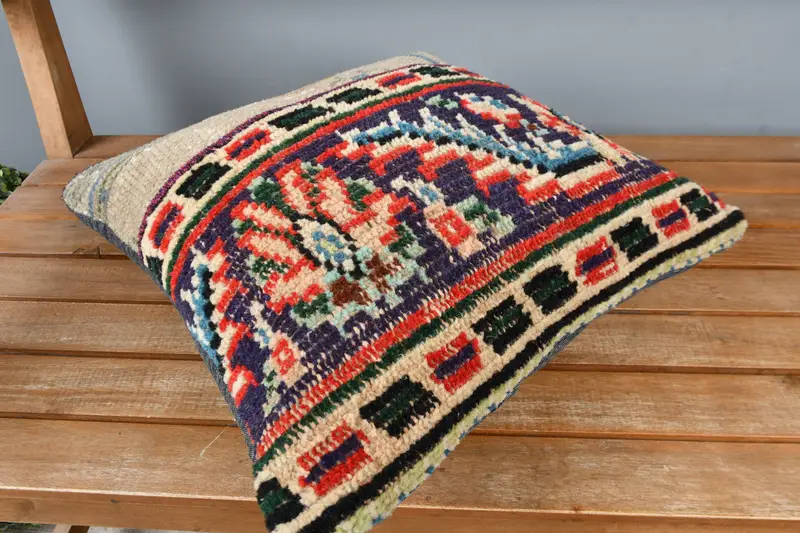 Interior Designer Pillow, Kilim Pillow Cover, Pillow Sham, Handmade Kilim Cushion, Office Chair Cushion Case, 16x16 Blue Pillow Cover - 2