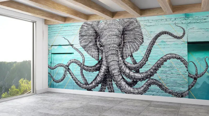 Custom Wall Paper,Wall Paper Peel and Stick,Modern Wall Painting,Paper Wall Art ,Octopus And Elephant Wall Decor, - 9