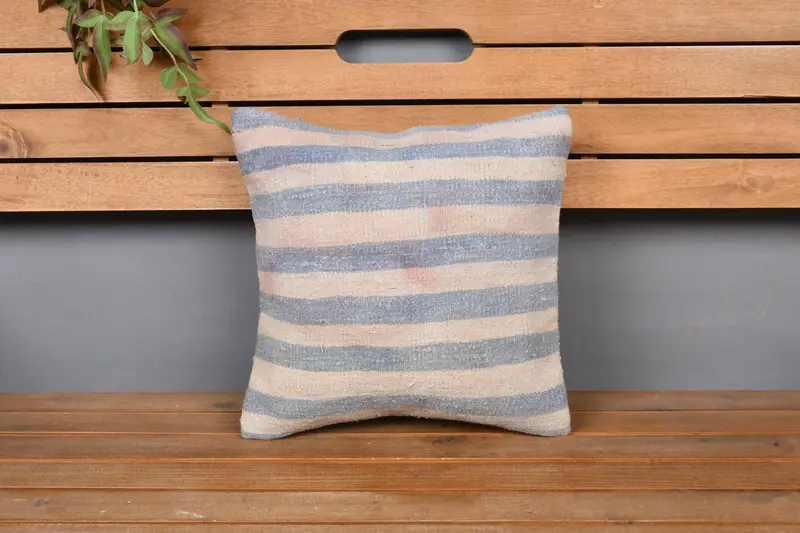 Pillow, 14x14 Beige Pillow Cover, Anatolian Cushion Case, Ikat Pillow Case, Bed Pillow Case, Gift Pillow, Boho Pillow, Handmade Kilim Cushion - 6