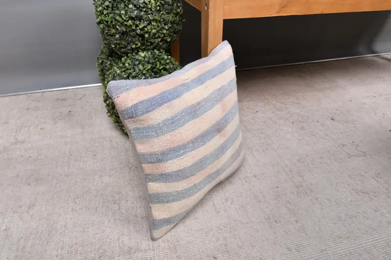 Pillow, 14x14 Beige Pillow Cover, Anatolian Cushion Case, Ikat Pillow Case, Bed Pillow Case, Gift Pillow, Boho Pillow, Handmade Kilim Cushion - 7