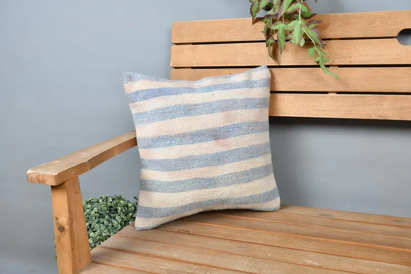 Pillow, 14x14 Beige Pillow Cover, Anatolian Cushion Case, Ikat Pillow Case, Bed Pillow Case, Gift Pillow, Boho Pillow, Handmade Kilim Cushion - 1