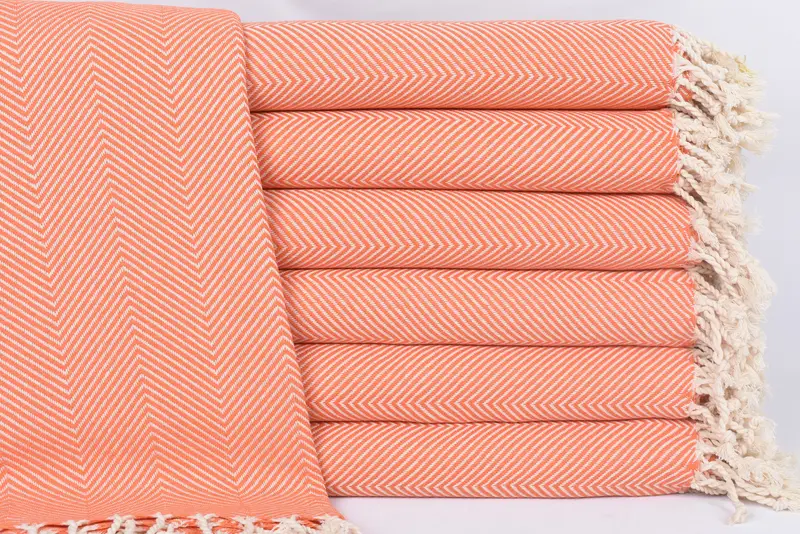 Orange Herringbone Bath Towel, Personalized, 70x40 Inches