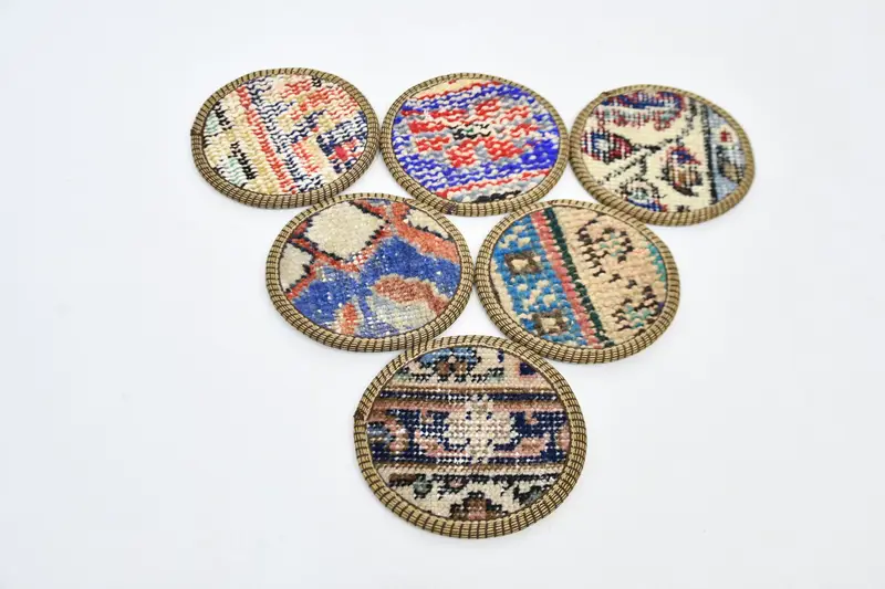 Juego de posavasos redondos bohemios, posavasos de mesa azules y beige