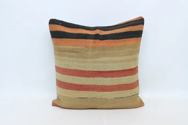 Boho Pillow Sham Cover, 28x28 Beige Pillow Cover, Cushion, Ethnical Kilim Rug Pillow, Pillow for Sofa, Comfy Throw Cushion Cover - 1