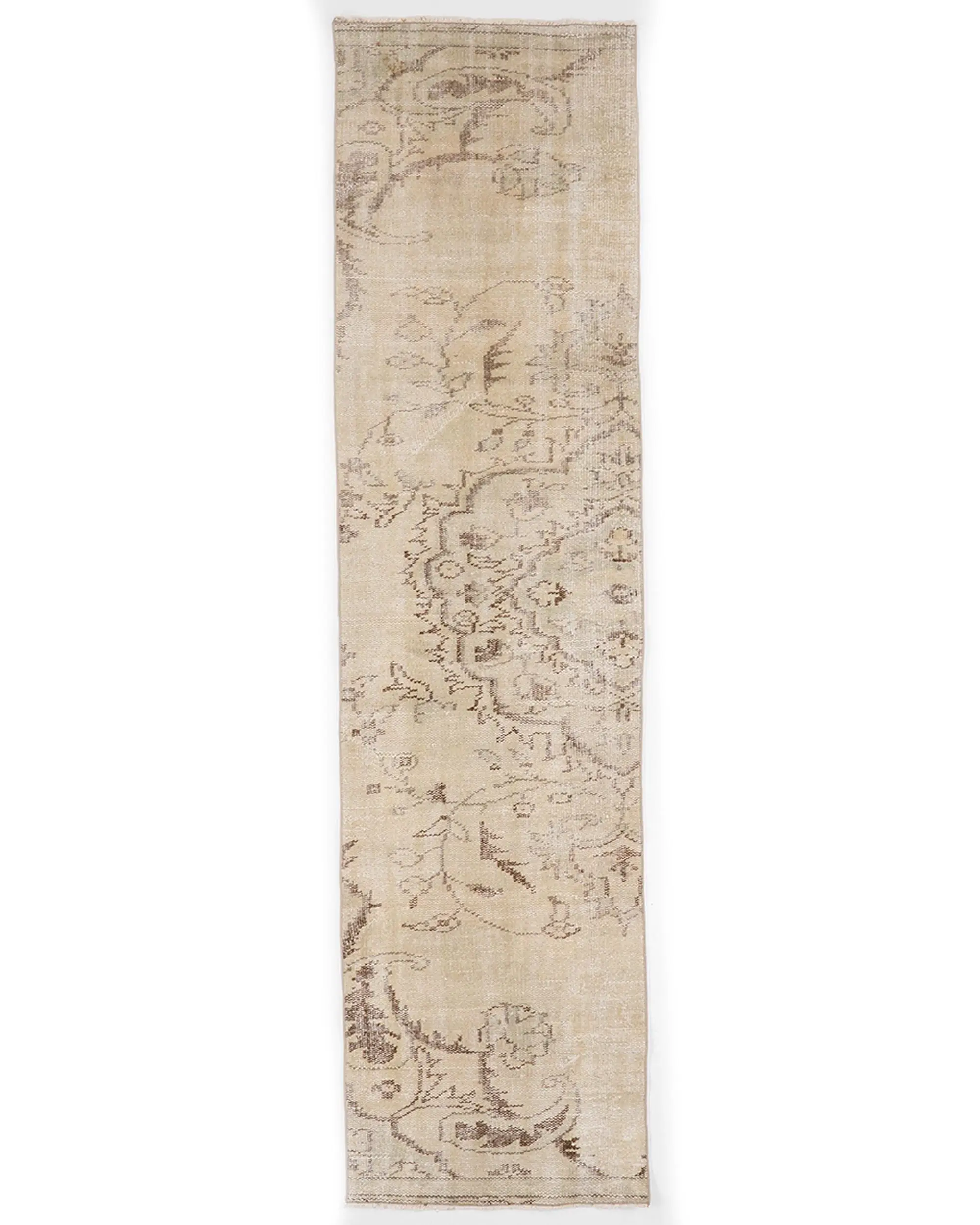 Turkish Rug, 2.1x8 ft Runner Rug, Beige Ikat Wool Vintage Rug - 1