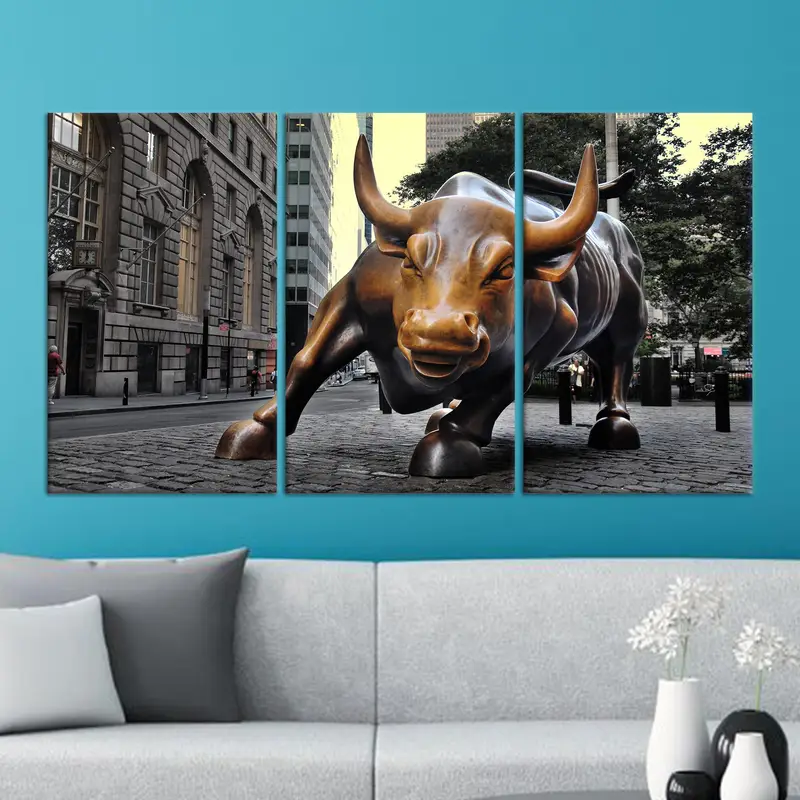 エレガントなブロンズの雄牛像キャンバスプリント - ニューヨークの風景