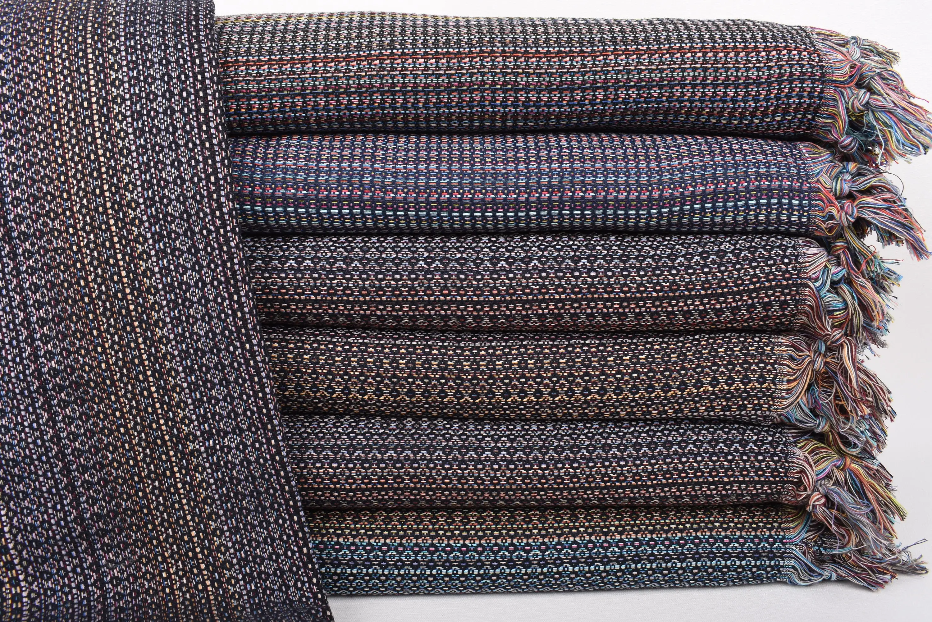 Navy Blue Diamond Throw Turkish Blanket, 89x87 Inches, Organic Cotton - 1