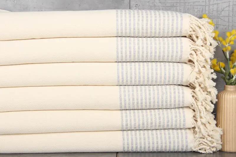 Personalized Turkish Cotton Beach Towel Light Gray Stripes, 36x69 Inches