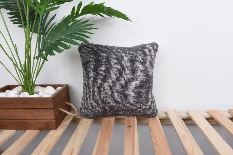 Kilim Pillow Cover, Interior Designer Pillow, 12x12 Black Cushion, Pillow for Sofa, Outdoor Pillow Case, Bench Pillow Cover, Pillow Case - 1