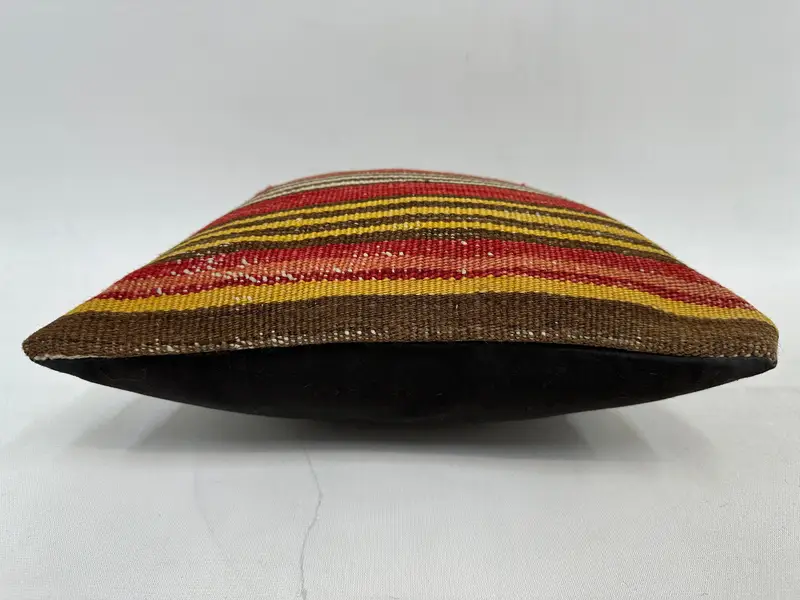 Red & Yellow Striped Throw Pillow, 12x12 Inch Embroidered Cushion - 5