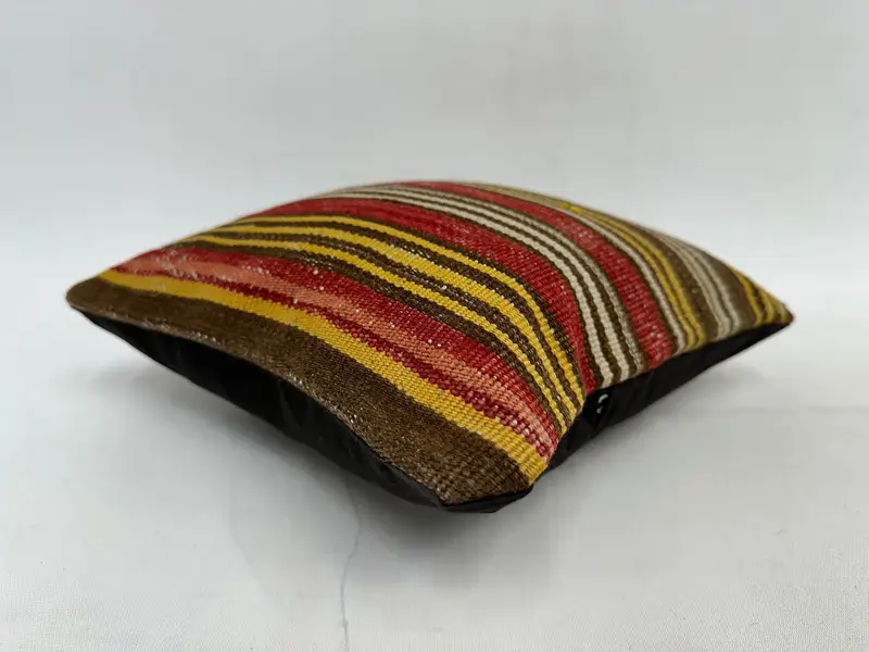 Red & Yellow Striped Throw Pillow, 12x12 Inch Embroidered Cushion - 6