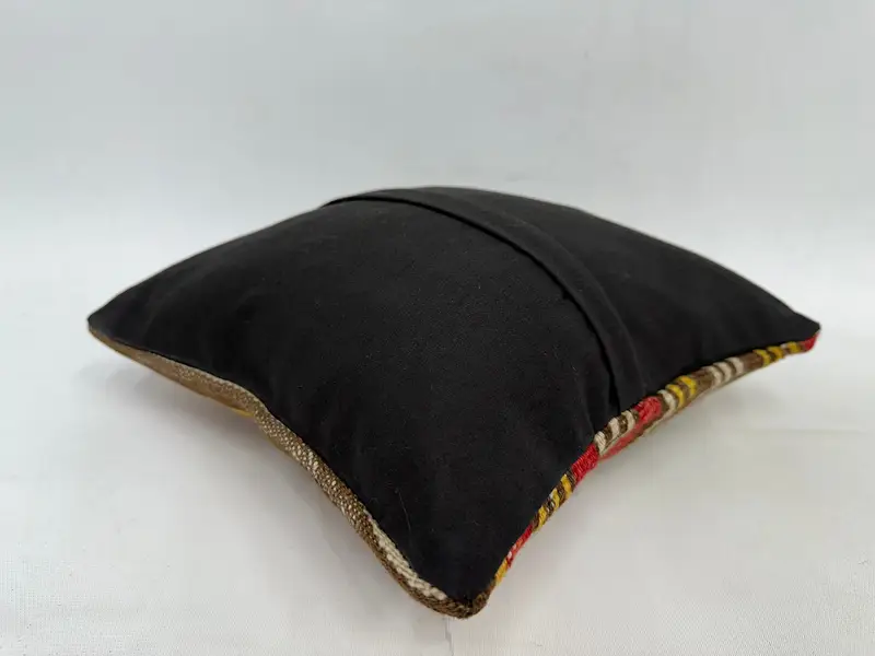 Red & Yellow Striped Throw Pillow, 12x12 Inch Embroidered Cushion - 7