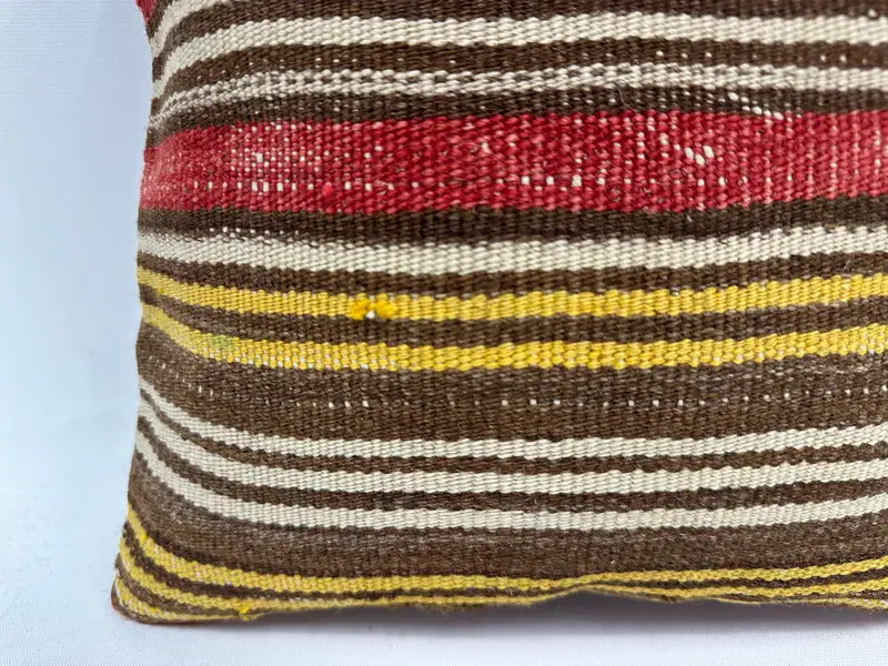 Red & Yellow Striped Throw Pillow, 12x12 Inch Embroidered Cushion - 2