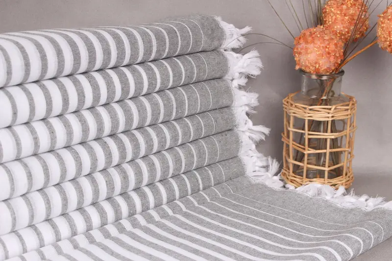 Bulk Towel White-Khaki Green Striped Organic Cotton, 40x69 Inches