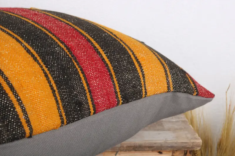 Turkish Kilim Pillow, Cushion, 20x20 Yellow Cushion Cover, Accent Throw Pillow, Indoor Cushion Case, Throw Kilim Pillow, Vintage Pillow - 6