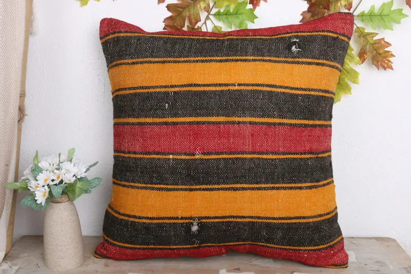 Turkish Kilim Pillow, Cushion, 20x20 Yellow Cushion Cover, Accent Throw Pillow, Indoor Cushion Case, Throw Kilim Pillow, Vintage Pillow - 2