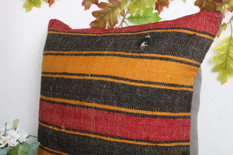 Turkish Kilim Pillow, Cushion, 20x20 Yellow Cushion Cover, Accent Throw Pillow, Indoor Cushion Case, Throw Kilim Pillow, Vintage Pillow - 5