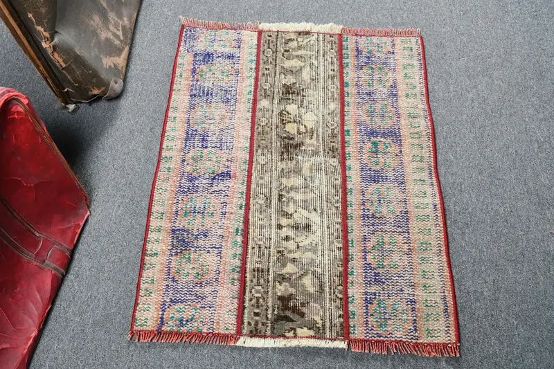 Alfombra vintage turca, alfombra pequeña de 2,1x2,8 pies, alfombra azul Oushak Ombré - 1