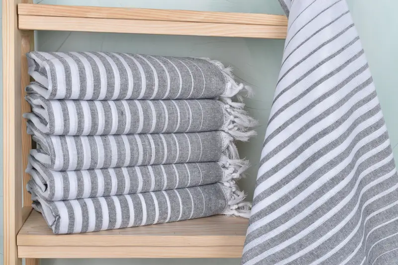 Wedding Towel White-Dark Gray Organic Cotton/Linen, 40x69 Inches