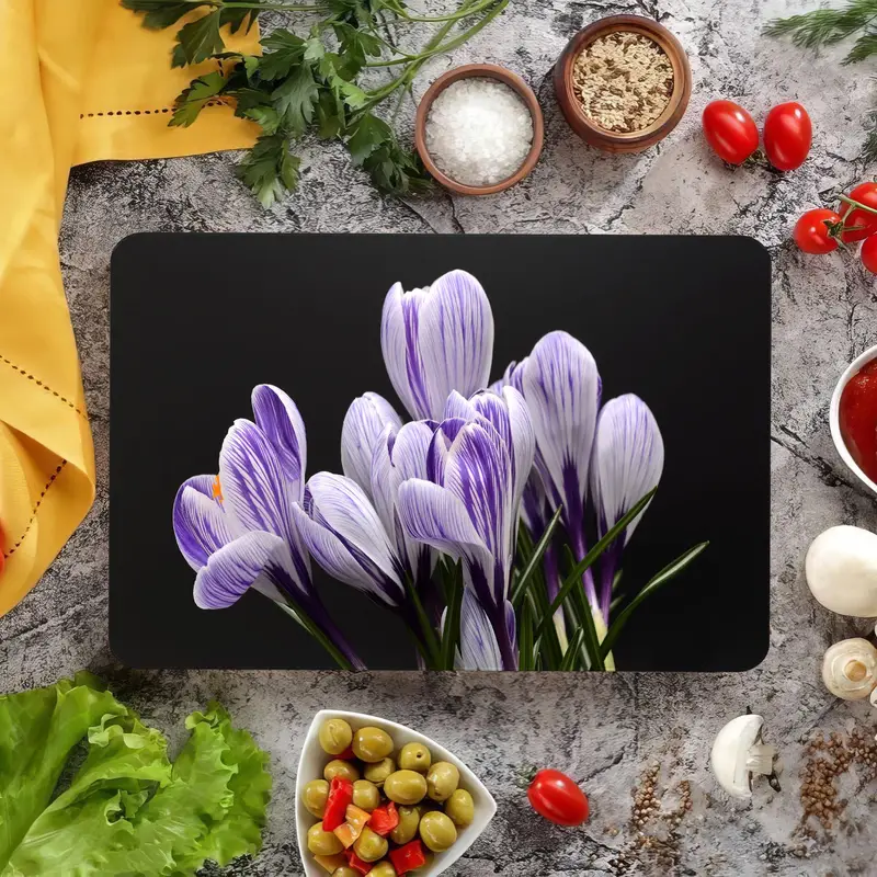 Modern Purple Flower Glass Cutting Board, Luxury Kitchen Essential