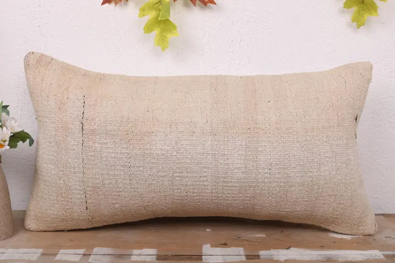 Pillow for Couch, Vintage Kilim Throw Pillow, Pillow Sham, One Of A Kind Pillow Sham, Vintage Pillow, 12x24 Beige Cushion Cover - 2