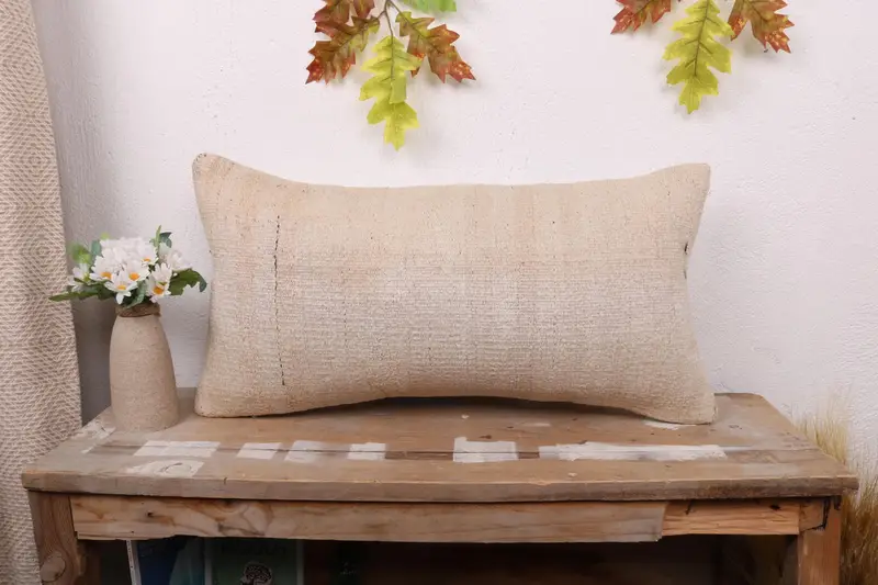 Pillow for Couch, Vintage Kilim Throw Pillow, Pillow Sham, One Of A Kind Pillow Sham, Vintage Pillow, 12x24 Beige Cushion Cover - 1