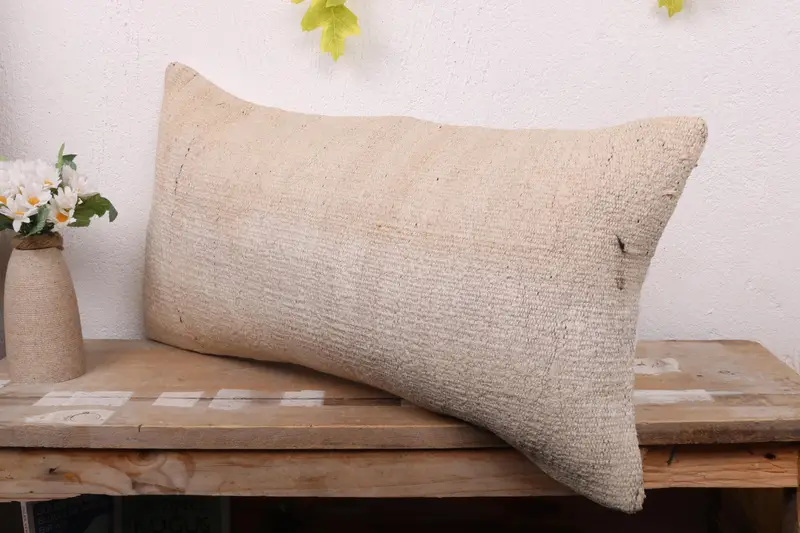 Pillow for Couch, Vintage Kilim Throw Pillow, Pillow Sham, One Of A Kind Pillow Sham, Vintage Pillow, 12x24 Beige Cushion Cover - 4