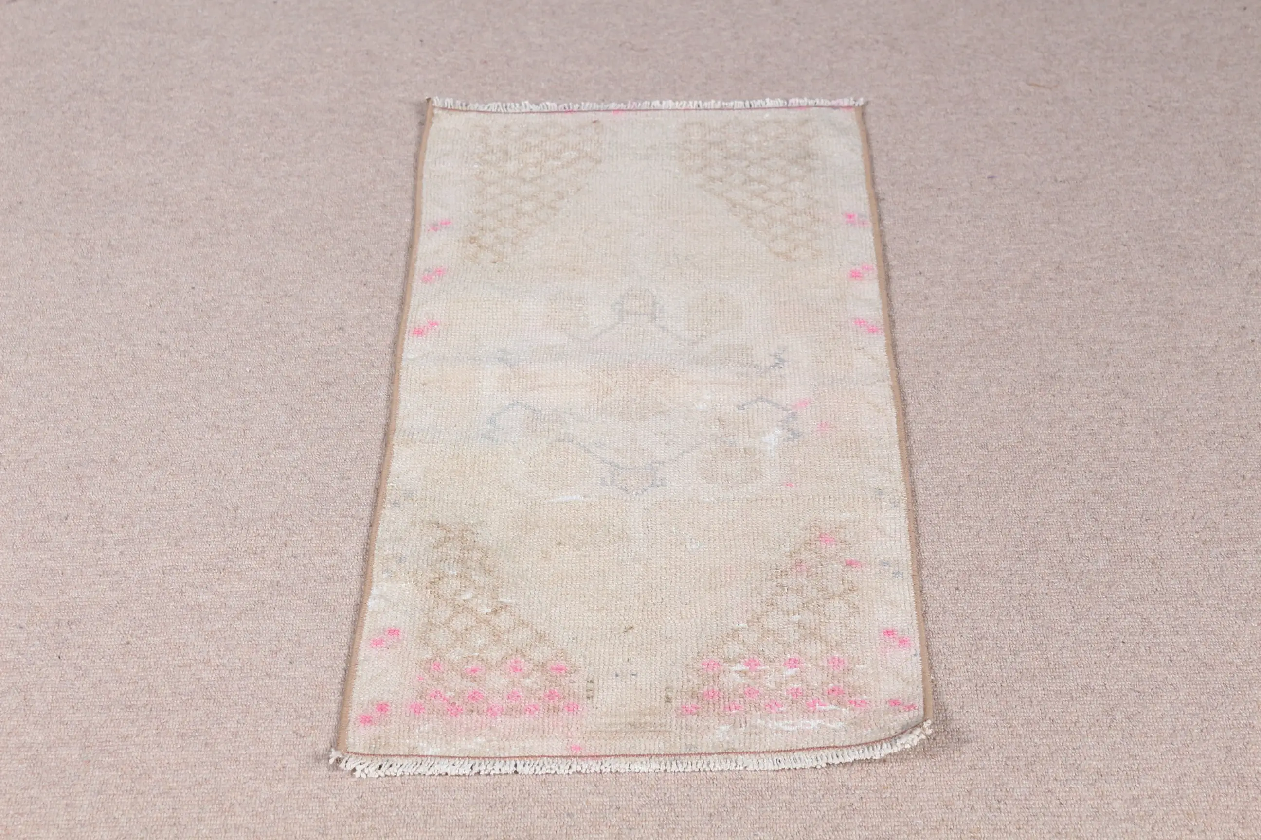 Vintage 1.4x3.1 ft Rug, Turkish Rug, White Striped Wool Rug - 1