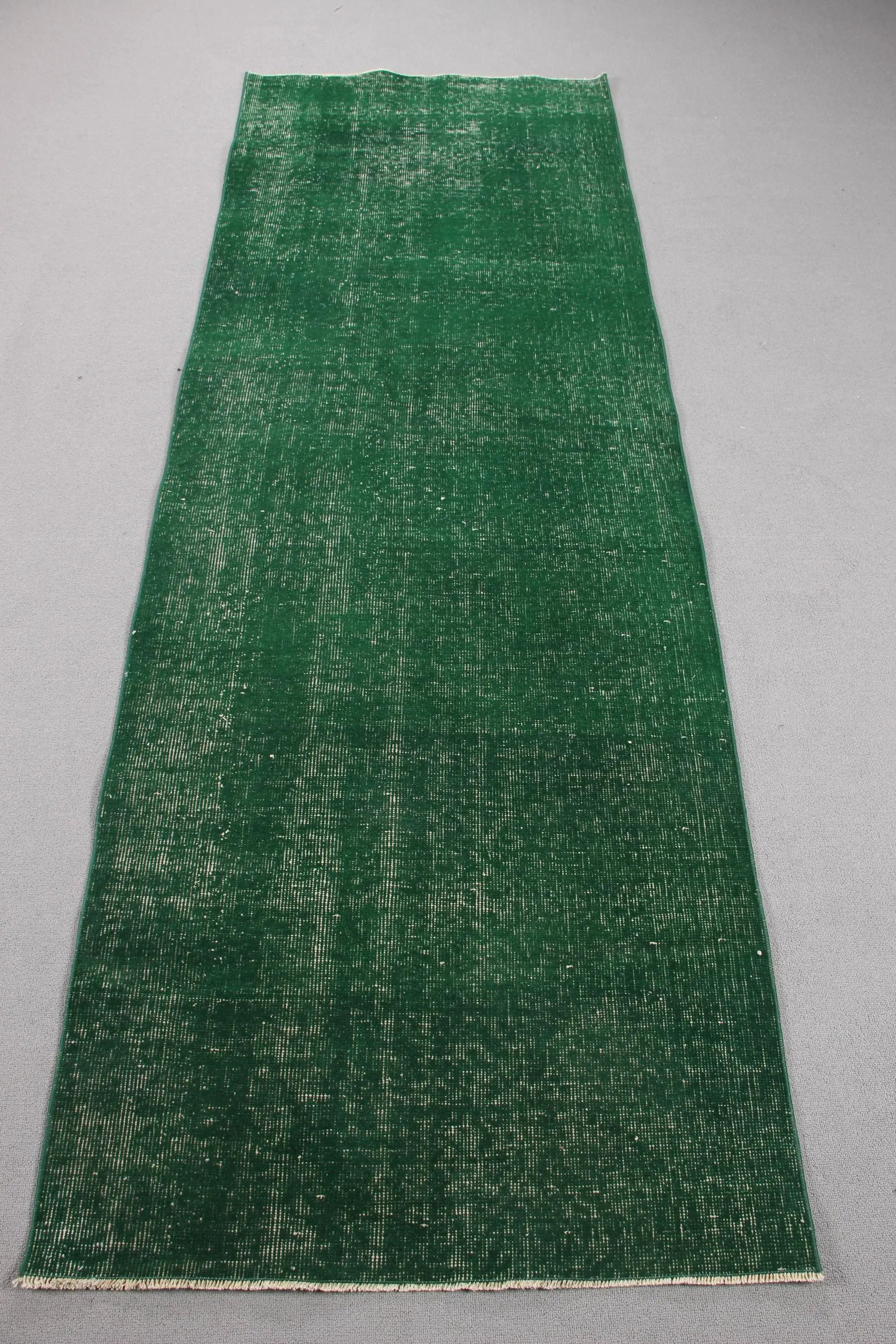 2.9x8.5 ft Rug, Vintage Turkish Rug, Green White Abstract Rug - 1