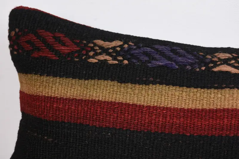 8x16 Black Pillow Sham, Throw Kilim Pillow, Pillow for Sofa, Pillow Case, Vintage Kilim Throw Pillow, Crochet Pattern Cushion - 2