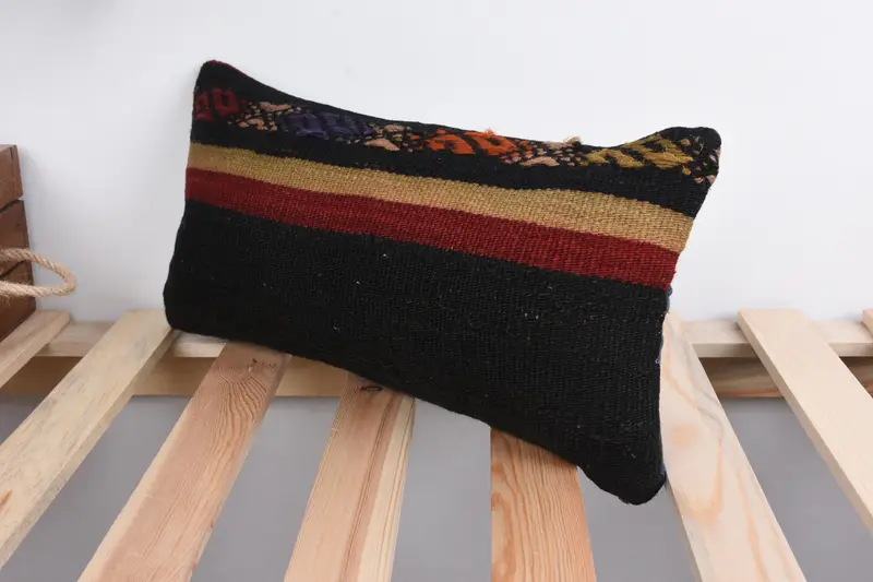 8x16 Black Pillow Sham, Throw Kilim Pillow, Pillow for Sofa, Pillow Case, Vintage Kilim Throw Pillow, Crochet Pattern Cushion - 5