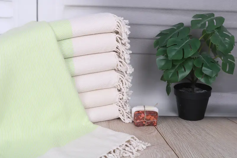 Striped Towel Pistachio Green Cotton, 70x40 Inches, Bachelorette Gift