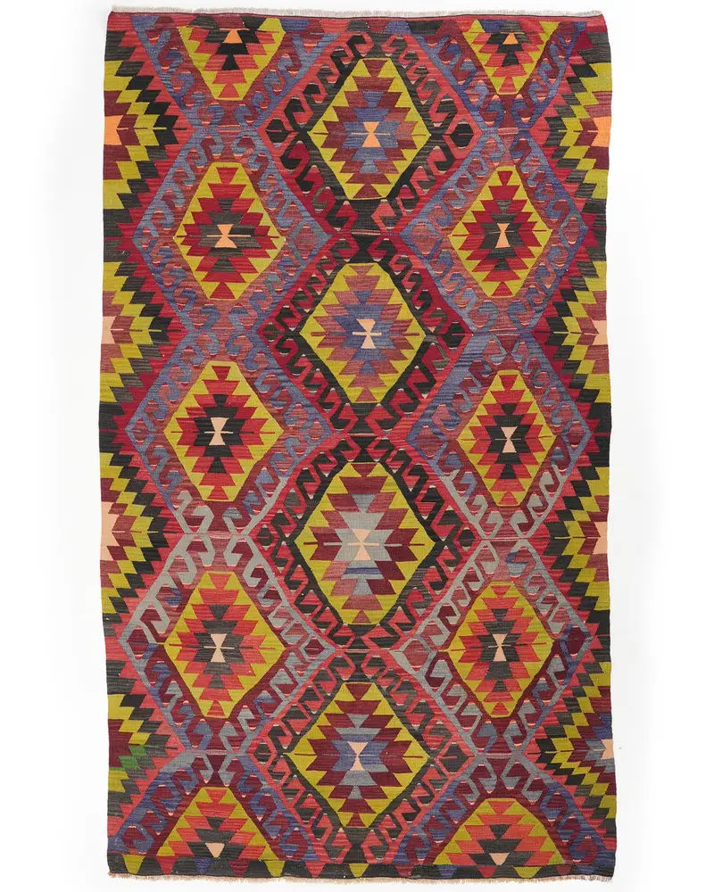 イエローアクセント付きレッドラグ、180x300 cm